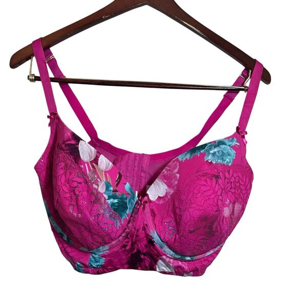 Cacique Longline Lightly Lined Balconette Bra Pink Floral Fantasy 38H - Picture 1 of 9